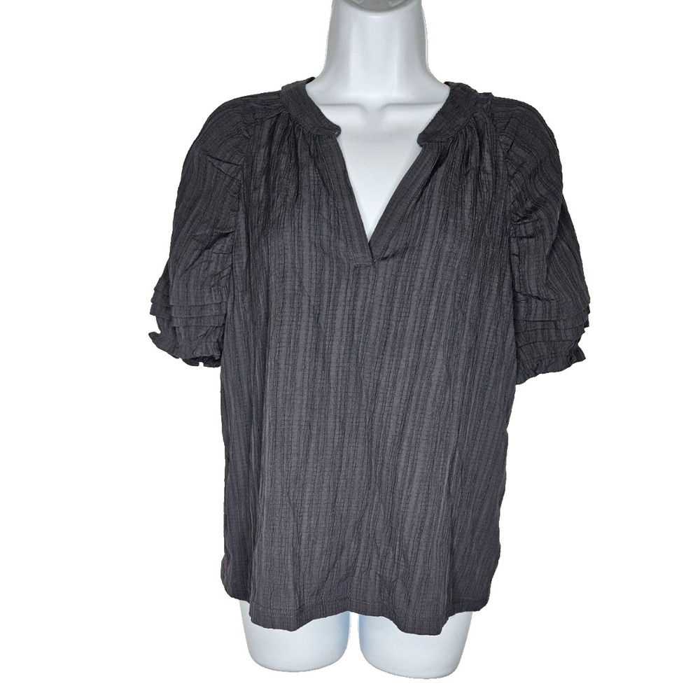 Current Air Womens S Charcoal Gray Textured Ruffle Sleeve Blouse Boho Peasant